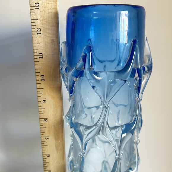 Vintage Hand Made Cobalt Blue Ombré “Web” Italian Art Glass Vase Pair 13” - Picture 9 of 12